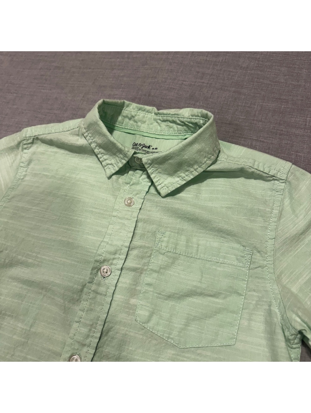 Boys Cat & Jack Green Short Sleeve Button Down Shirt Size M 8 Casual